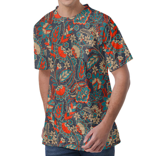 Retro Vintage Bohemian Floral Print Men's Velvet T-Shirt