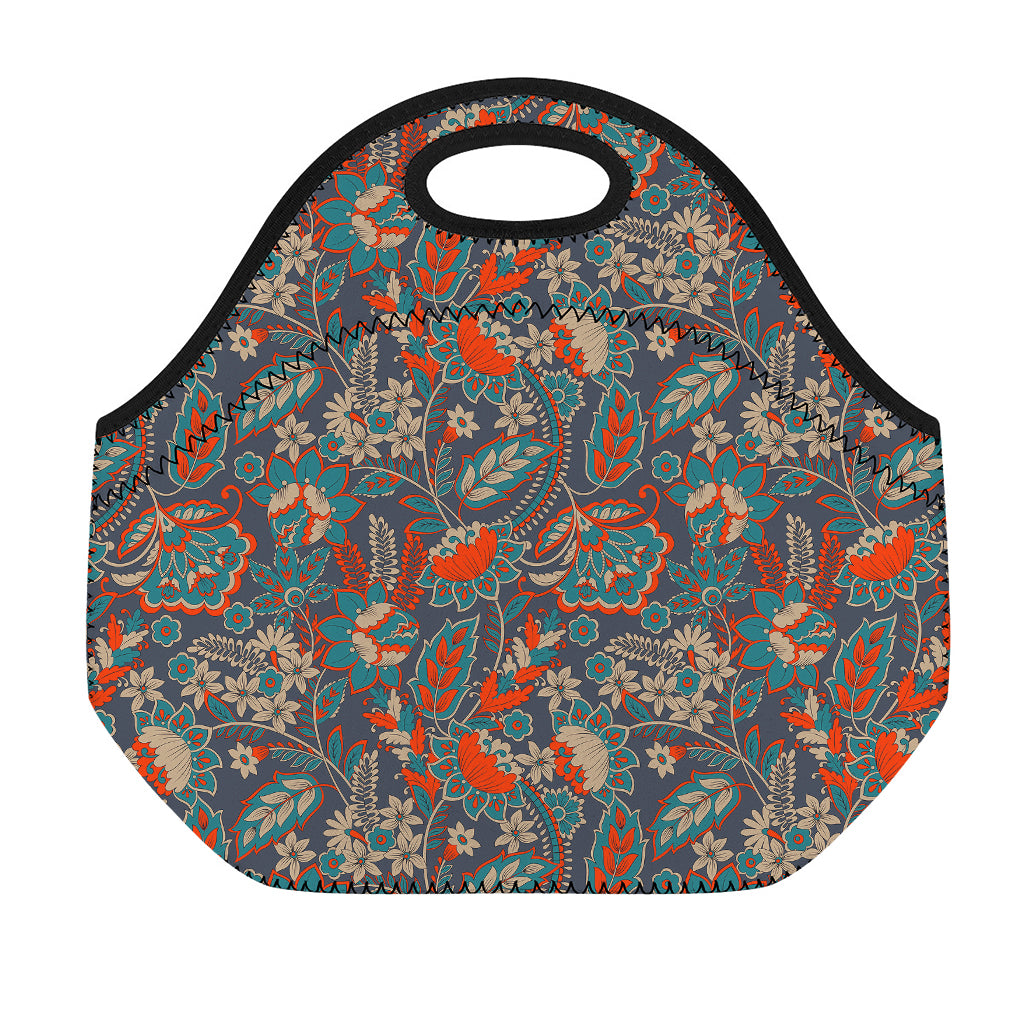 Retro Vintage Bohemian Floral Print Neoprene Lunch Bag