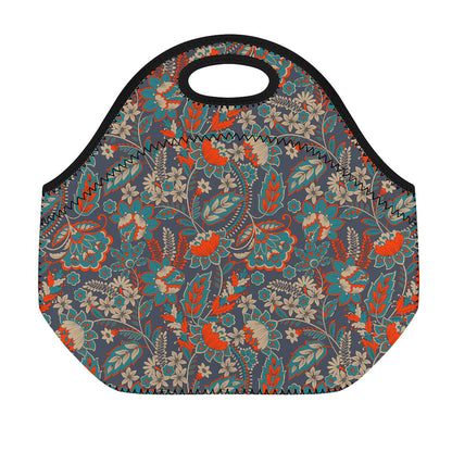 Retro Vintage Bohemian Floral Print Neoprene Lunch Bag