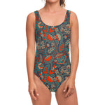 Retro Vintage Bohemian Floral Print One Piece Swimsuit