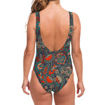 Retro Vintage Bohemian Floral Print One Piece Swimsuit