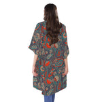 Retro Vintage Bohemian Floral Print Open Front Beach Cover Up