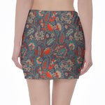 Retro Vintage Bohemian Floral Print Pencil Mini Skirt