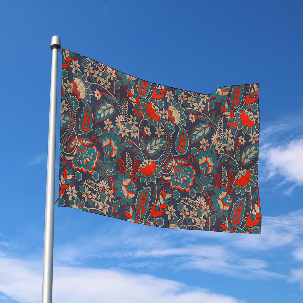 Retro Vintage Bohemian Floral Print Polyester Flag