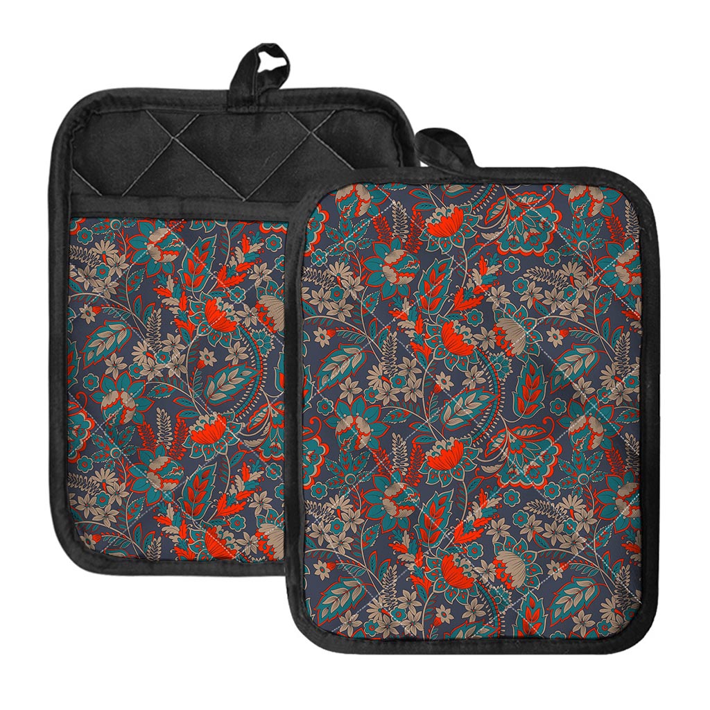 Retro Vintage Bohemian Floral Print Pot Holders With Pocket