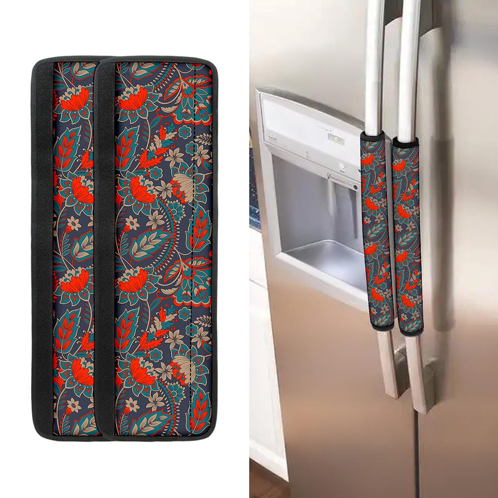 Retro Vintage Bohemian Floral Print Refrigerator Handle Covers