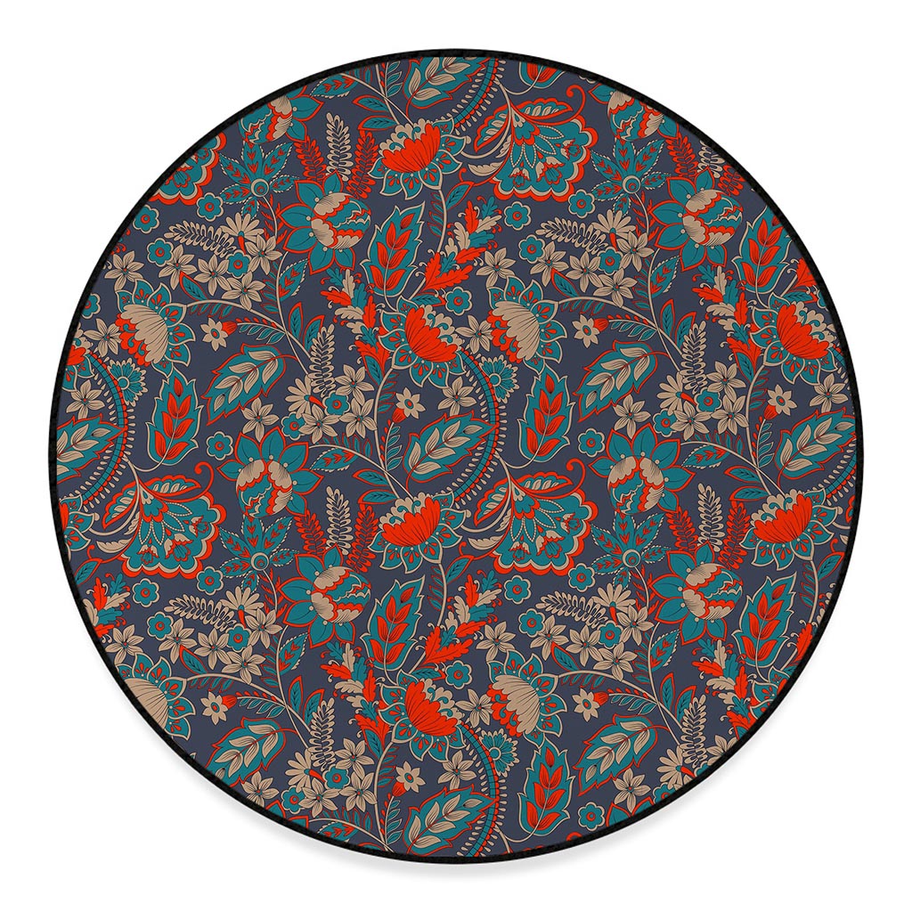 Retro Vintage Bohemian Floral Print Round Floor Mat