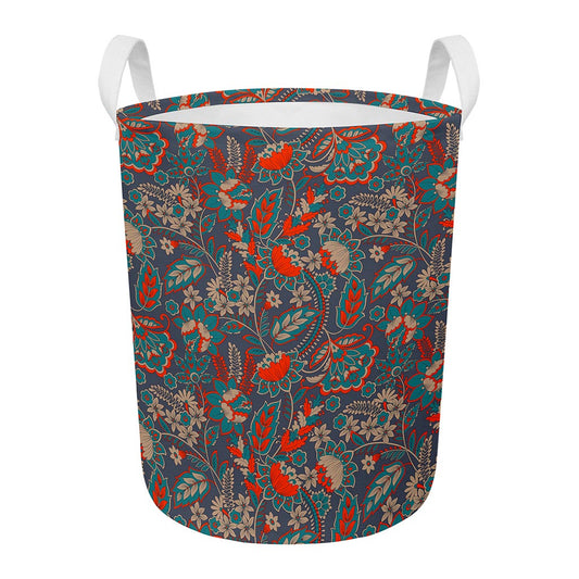 Retro Vintage Bohemian Floral Print Round Laundry Basket