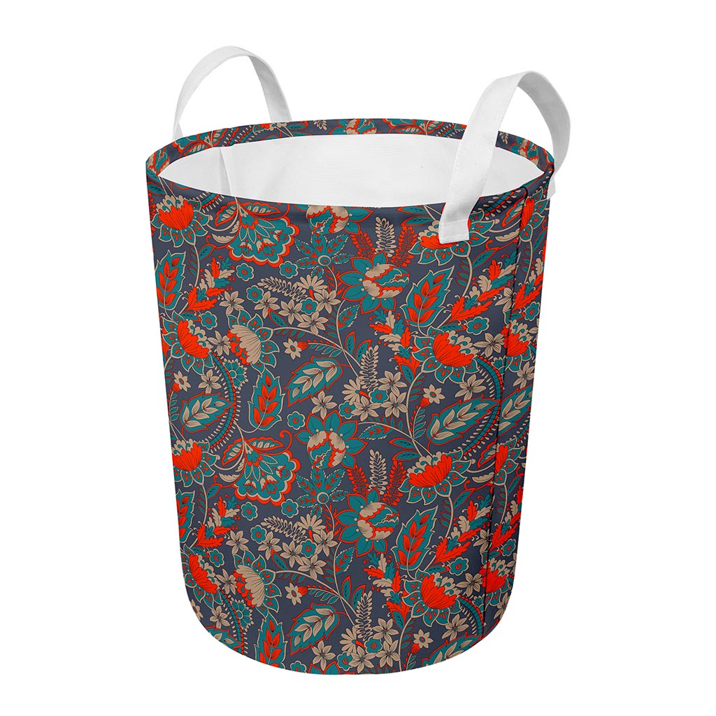 Retro Vintage Bohemian Floral Print Round Laundry Basket