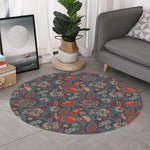 Retro Vintage Bohemian Floral Print Round Rug