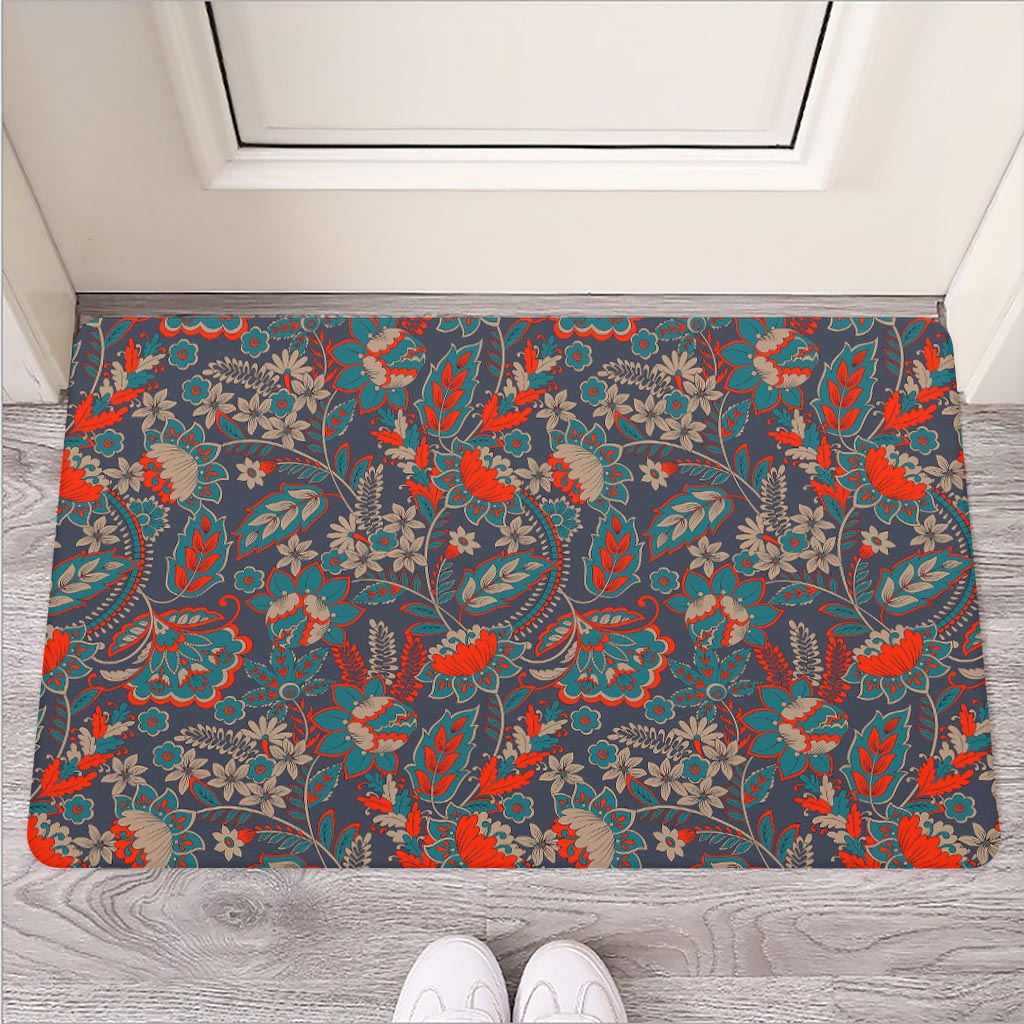Retro Vintage Bohemian Floral Print Rubber Doormat