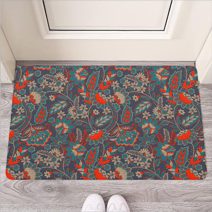 Retro Vintage Bohemian Floral Print Rubber Doormat