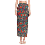 Retro Vintage Bohemian Floral Print Side Slit Maxi Skirt