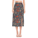 Retro Vintage Bohemian Floral Print Side Slit Midi Skirt
