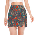 Retro Vintage Bohemian Floral Print Side Slit Mini Skirt