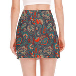 Retro Vintage Bohemian Floral Print Side Slit Mini Skirt