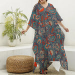 Retro Vintage Bohemian Floral Print Silk V-Neck Kaftan Dress