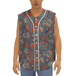 Retro Vintage Bohemian Floral Print Sleeveless Baseball Jersey