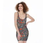 Retro Vintage Bohemian Floral Print Sleeveless Bodycon Dress