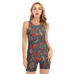 Retro Vintage Bohemian Floral Print Sleeveless One Piece Swimsuit