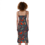 Retro Vintage Bohemian Floral Print Slim Fit Midi Cami Dress