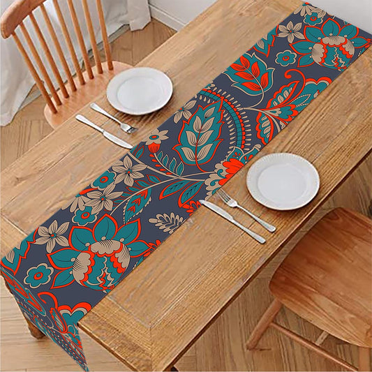 Retro Vintage Bohemian Floral Print Table Runner