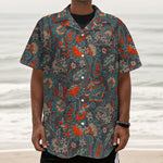 Retro Vintage Bohemian Floral Print Textured Short Sleeve Shirt