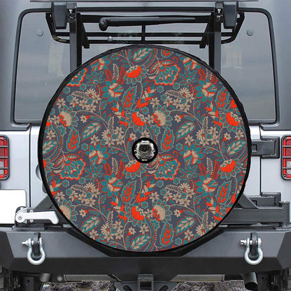 Retro Vintage Bohemian Floral Print Tire Cover With Camera Hole
