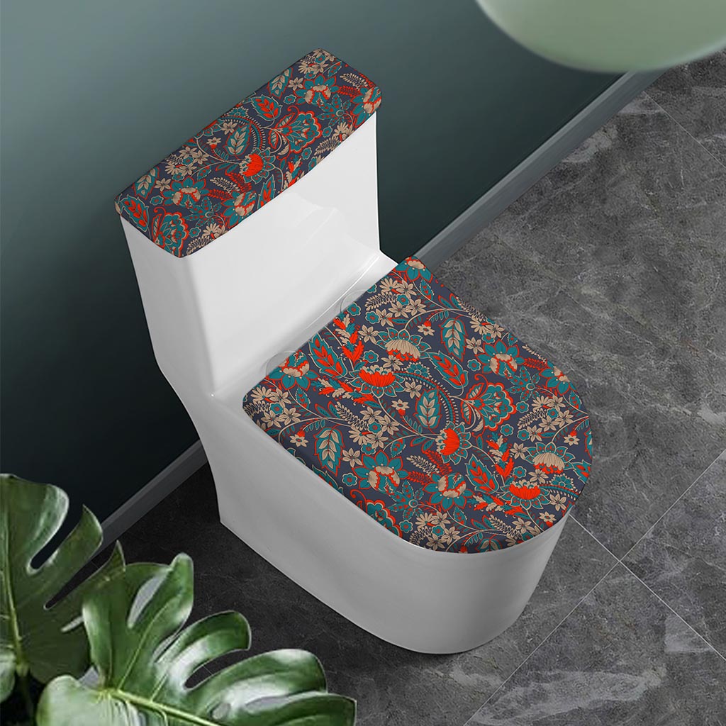 Retro Vintage Bohemian Floral Print Toilet Lid And Tank Cover Set