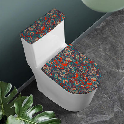 Retro Vintage Bohemian Floral Print Toilet Lid And Tank Cover Set