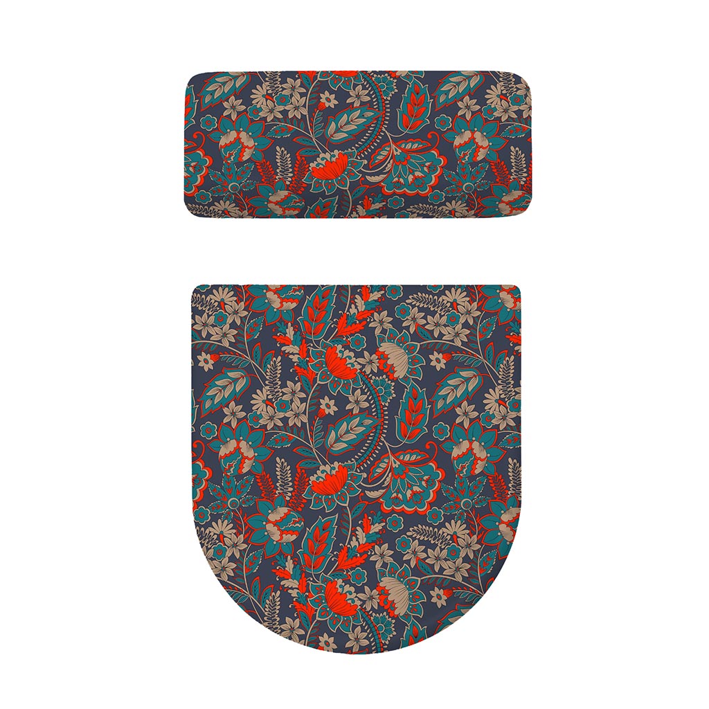 Retro Vintage Bohemian Floral Print Toilet Lid And Tank Cover Set