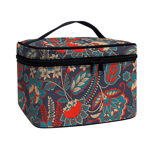 Retro Vintage Bohemian Floral Print Travel Makeup Bag