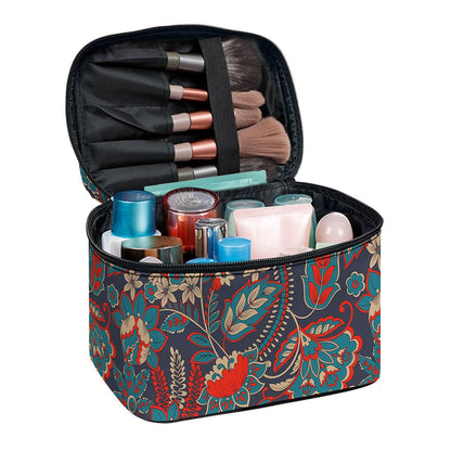 Retro Vintage Bohemian Floral Print Travel Makeup Bag