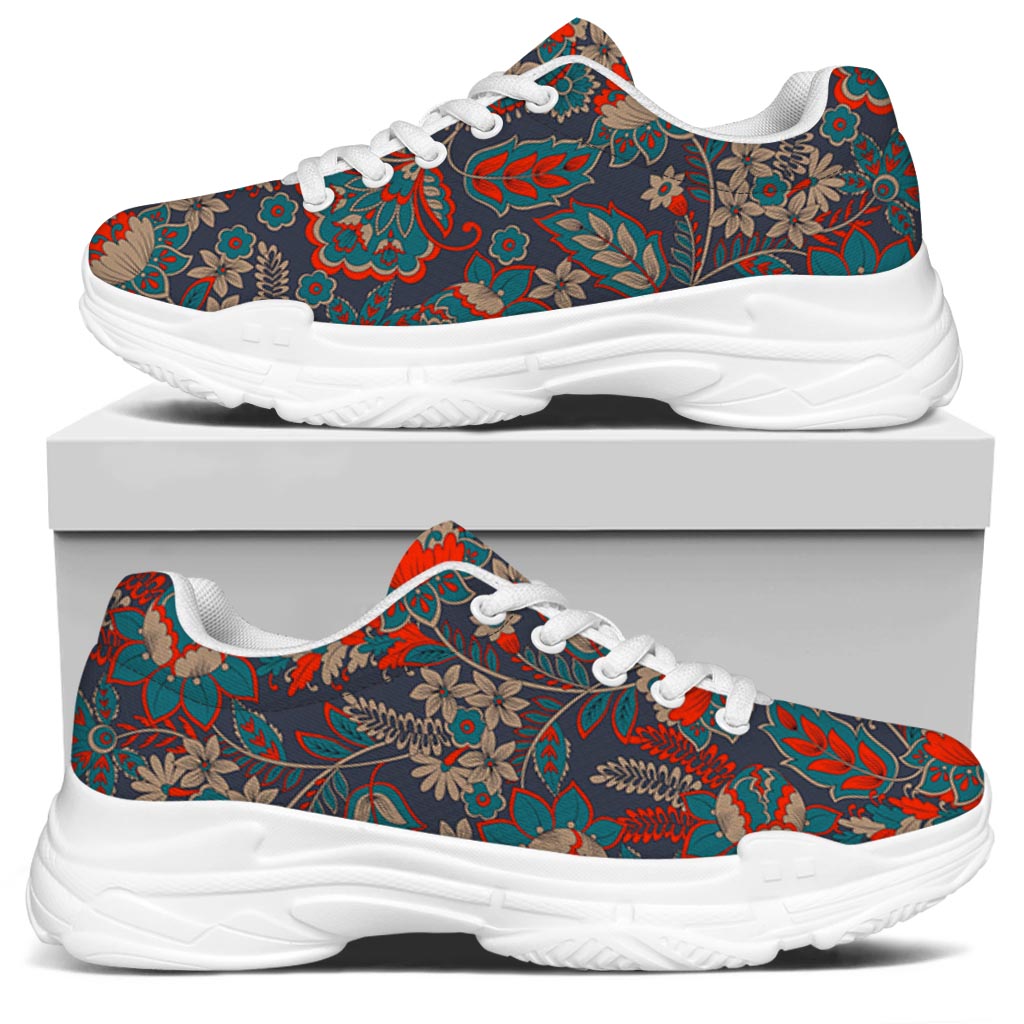Retro Vintage Bohemian Floral Print White Chunky Shoes