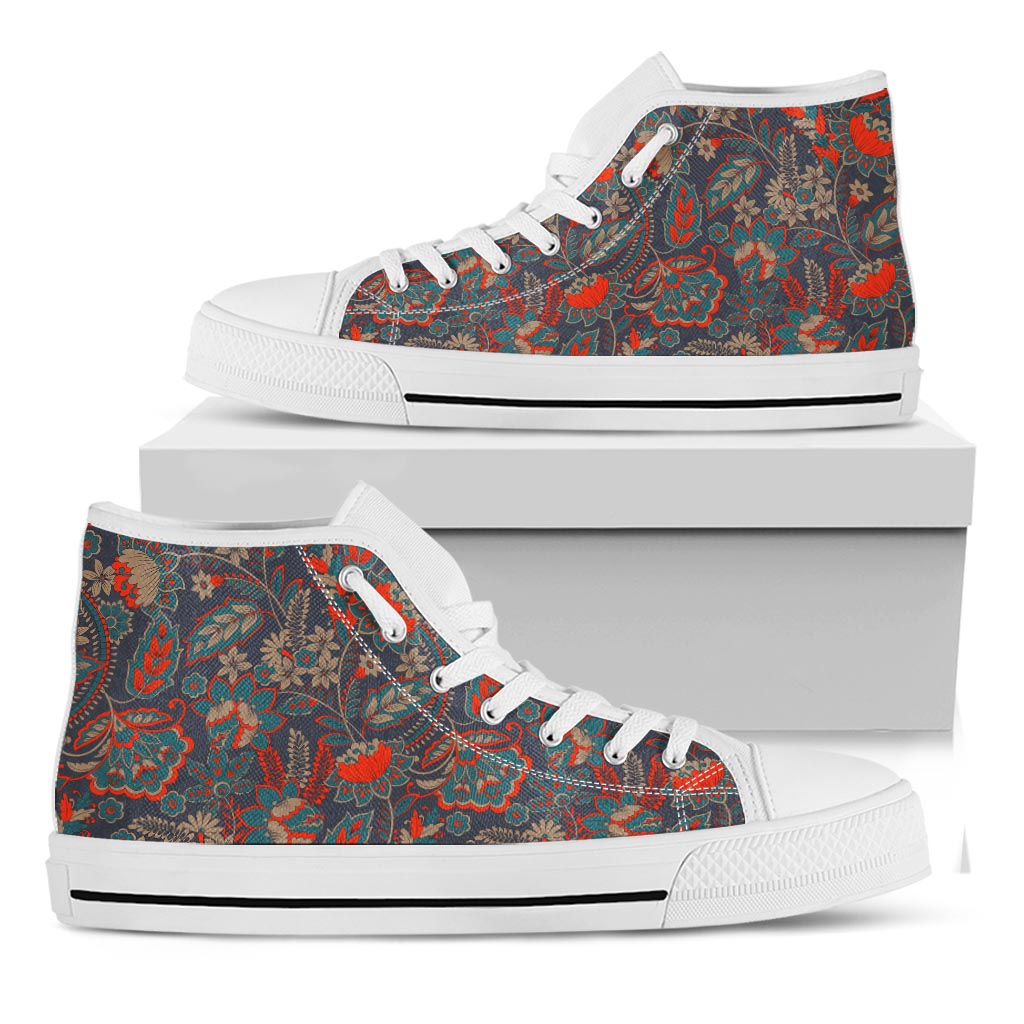 Retro Vintage Bohemian Floral Print White High Top Sneakers