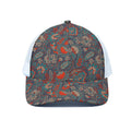 Retro Vintage Bohemian Floral Print White Mesh Trucker Hat