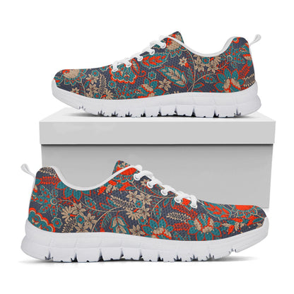 Retro Vintage Bohemian Floral Print White Running Shoes