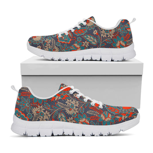 Retro Vintage Bohemian Floral Print White Running Shoes