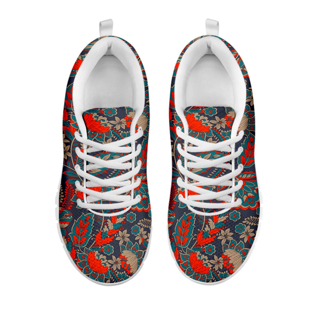 Retro Vintage Bohemian Floral Print White Running Shoes