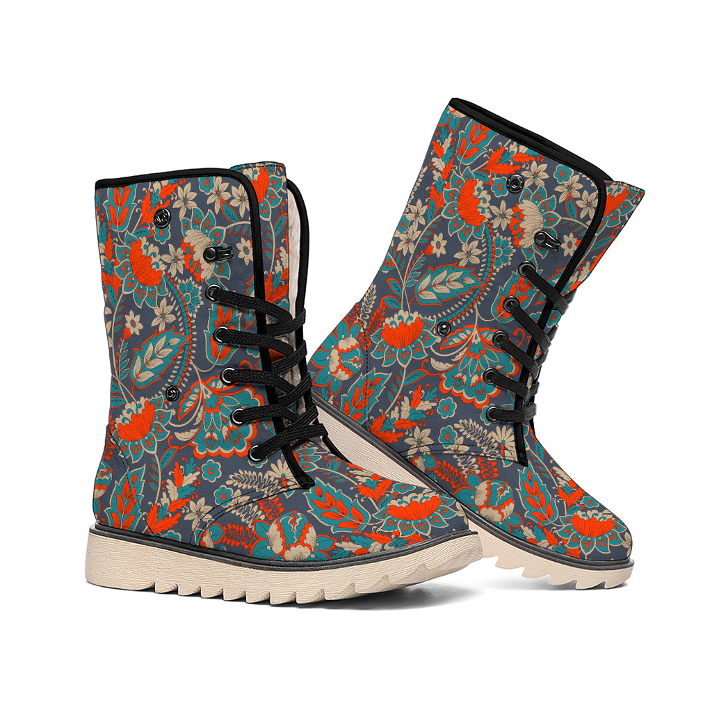 Retro Vintage Bohemian Floral Print Winter Boots