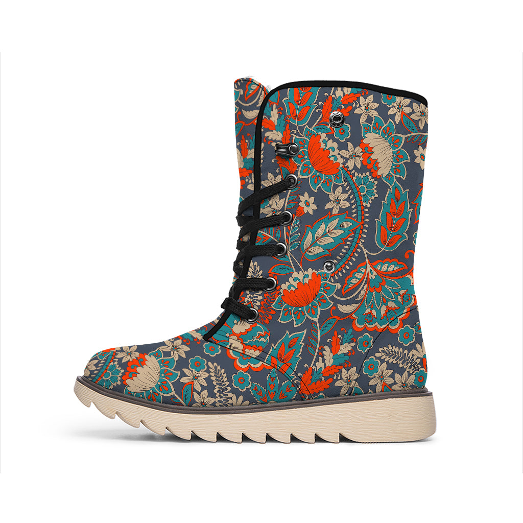 Retro Vintage Bohemian Floral Print Winter Boots