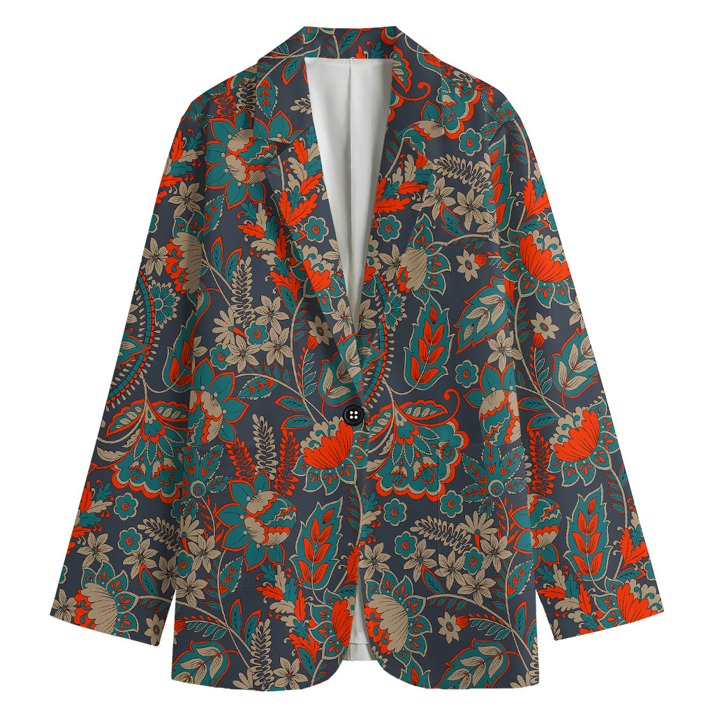 Retro Vintage Bohemian Floral Print Women's Blazer
