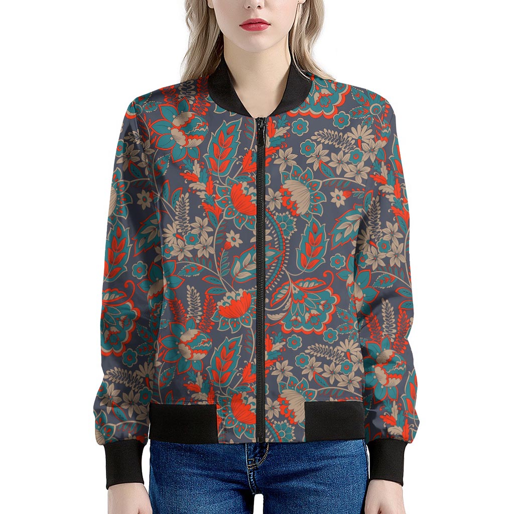 Retro Vintage Bohemian Floral Print Women's Bomber Jacket