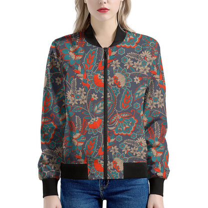 Retro Vintage Bohemian Floral Print Women's Bomber Jacket