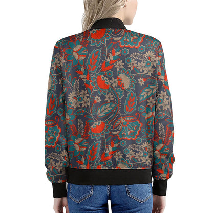 Retro Vintage Bohemian Floral Print Women's Bomber Jacket