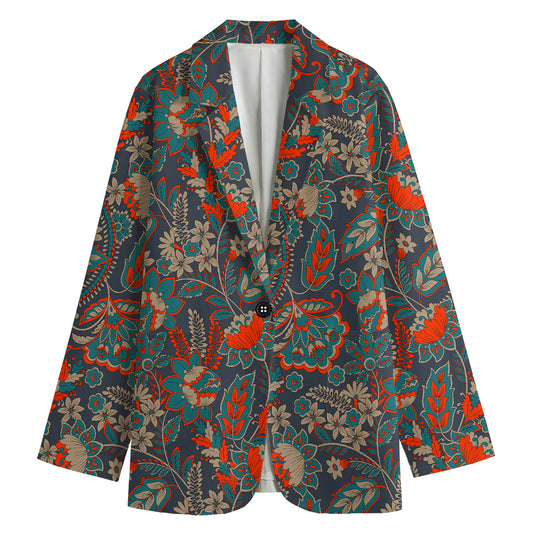 Retro Vintage Bohemian Floral Print Women's Cotton Blazer