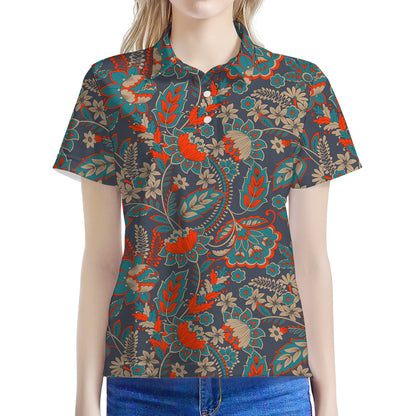Retro Vintage Bohemian Floral Print Women's Polo Shirt