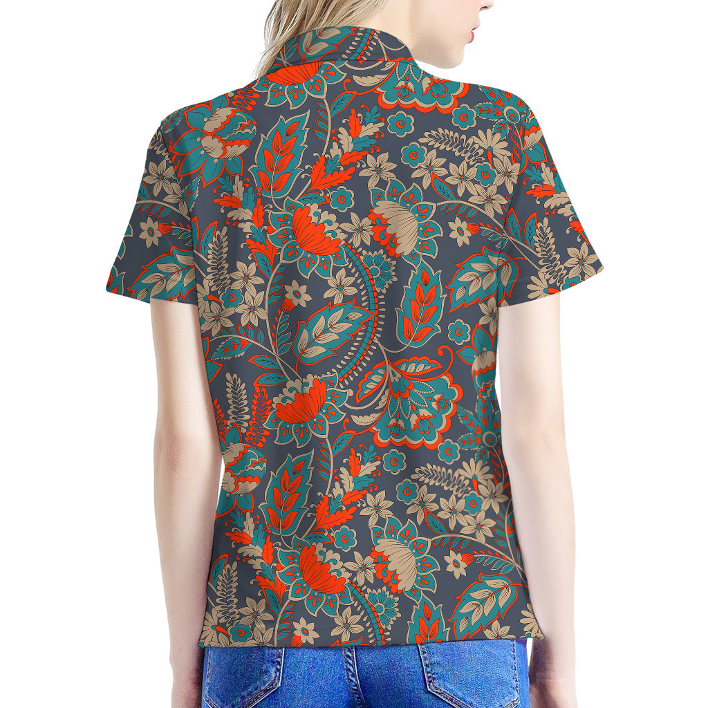 Retro Vintage Bohemian Floral Print Women's Polo Shirt
