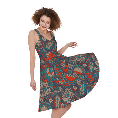 Retro Vintage Bohemian Floral Print Women's Sleeveless Dress