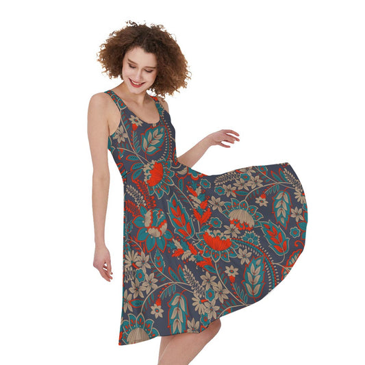 Retro Vintage Bohemian Floral Print Women's Sleeveless Dress